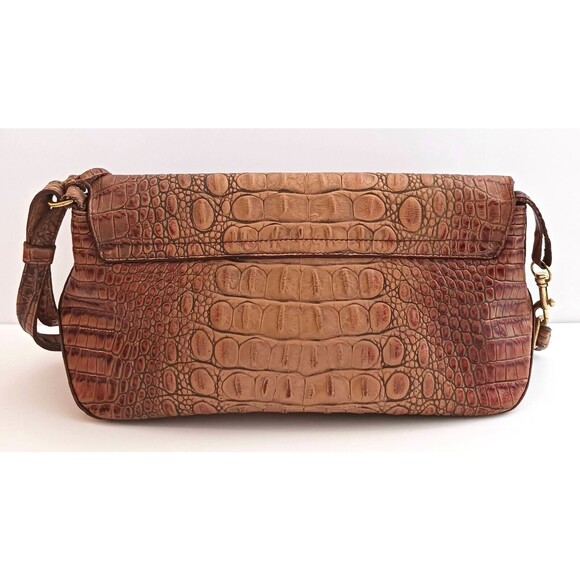 VTG Y2K Brahmin Melbourne Croc Leather Flap Front Shoulder Bag 11X6 Dust Bag - Picture 3 of 12